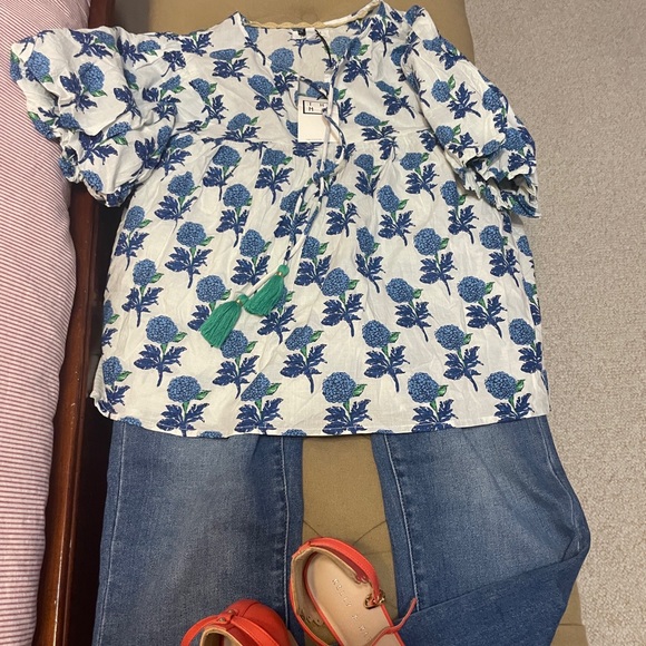 THML Tops - THML Blue and White Floral Blouse